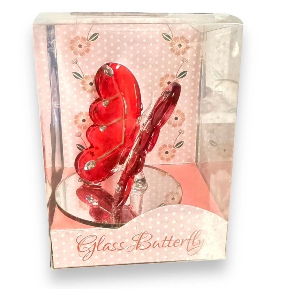 Glass Butterfly Figurine Interiors By Design Desktop Gift Box Red Gift New Girl